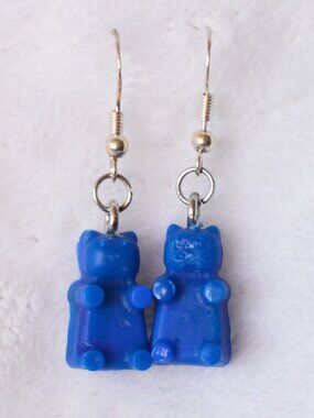 ❤️ Handmade Blue Recycled Plastic Gummy Bear Earrings